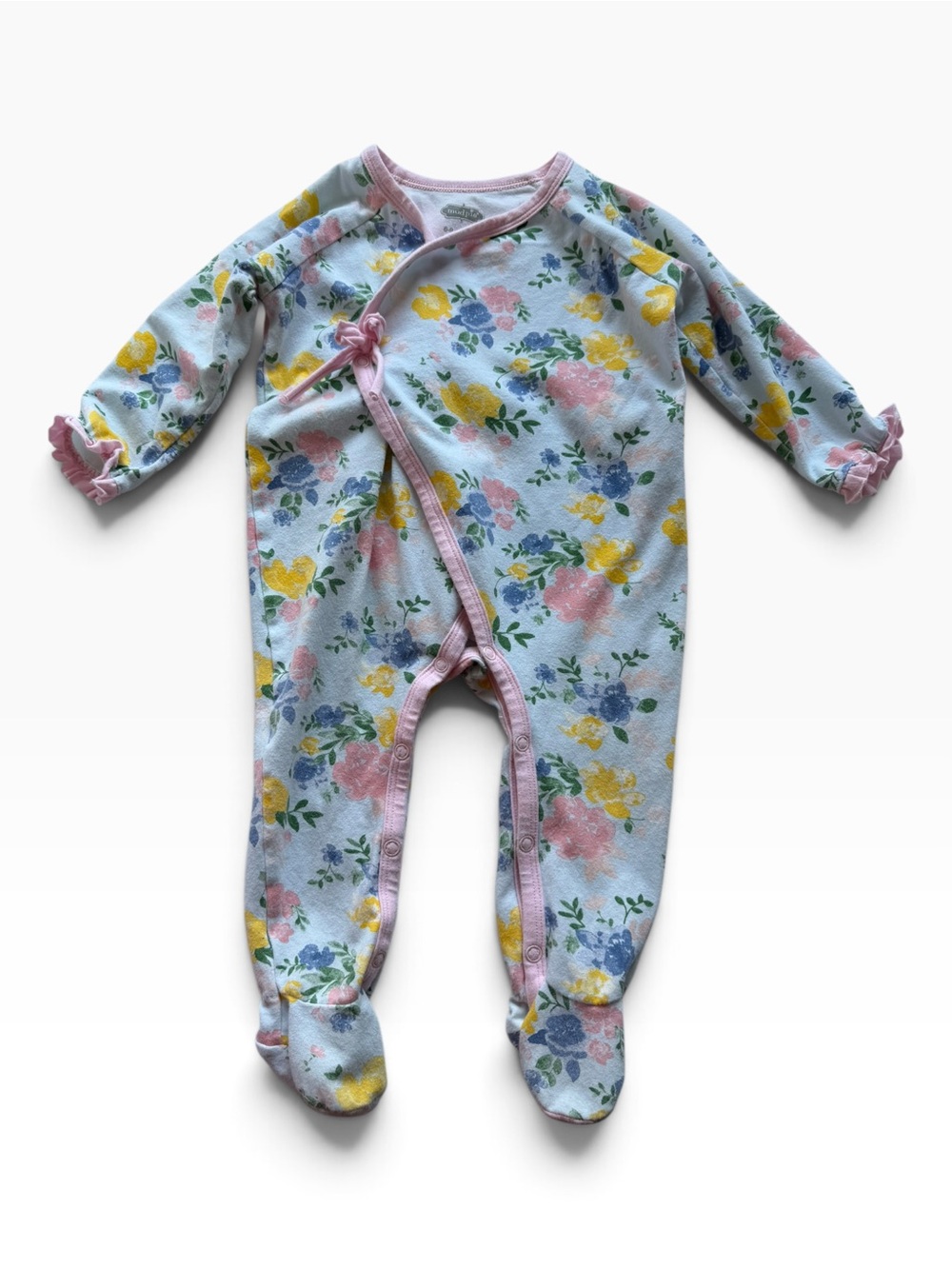 Mud Pie Pastel Floral Footed One-Piece with Pink Trim